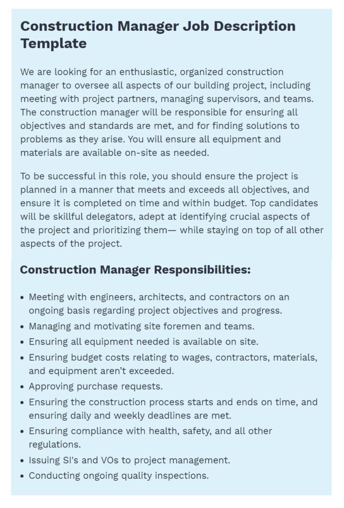 Construction Manager Job Description Sample Free Word Templates   Construction Manager Job Description Sample 694x1024 